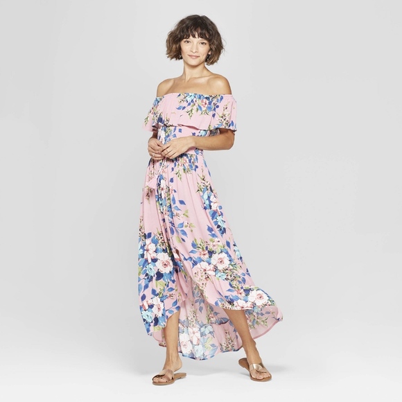 xhilaration Dresses & Skirts - Floral Off the Shoulder High-Low Hem Maxi Dress